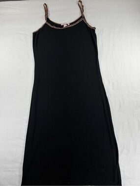 Victoria’s Secret Ribbed Lounge Slip Dress Black Leopard‎ Trim Size Medium